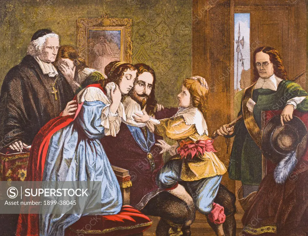 King Charles I of England 1600-1649 taking leave of his children before his execution From Old England's Worthies by Lord Brougham and others published London circa 1880's