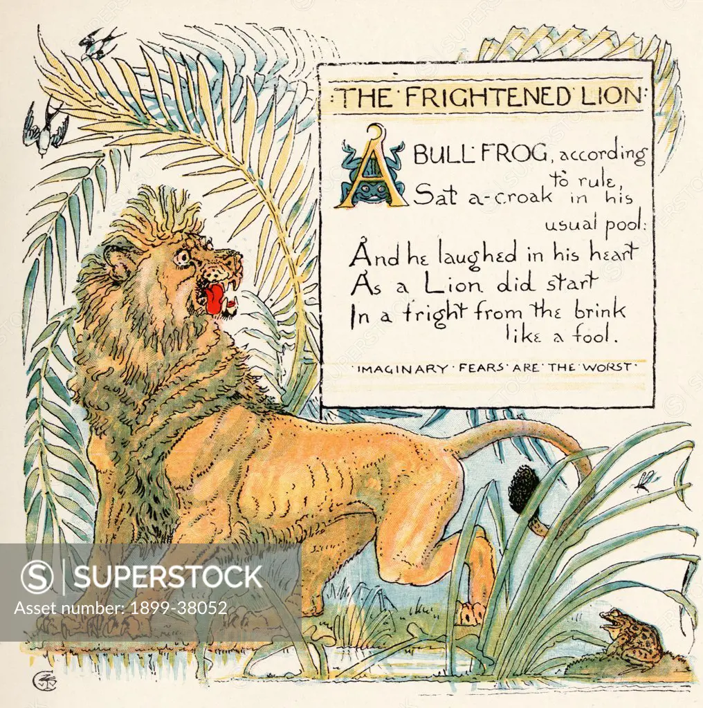 The Frightened Lion From the book Babys Own Aesop by Walter Crane published c1920