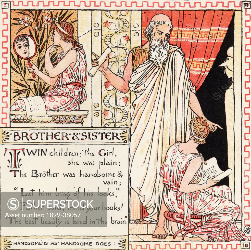 Brother and Sister From the book Babys Own Aesop by Walter Crane published c1920