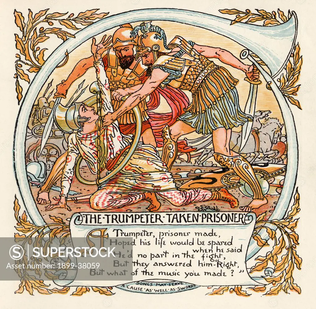 The Trumpeter Taken Prisoner From the book Babys Own Aesop by Walter Crane published c1920