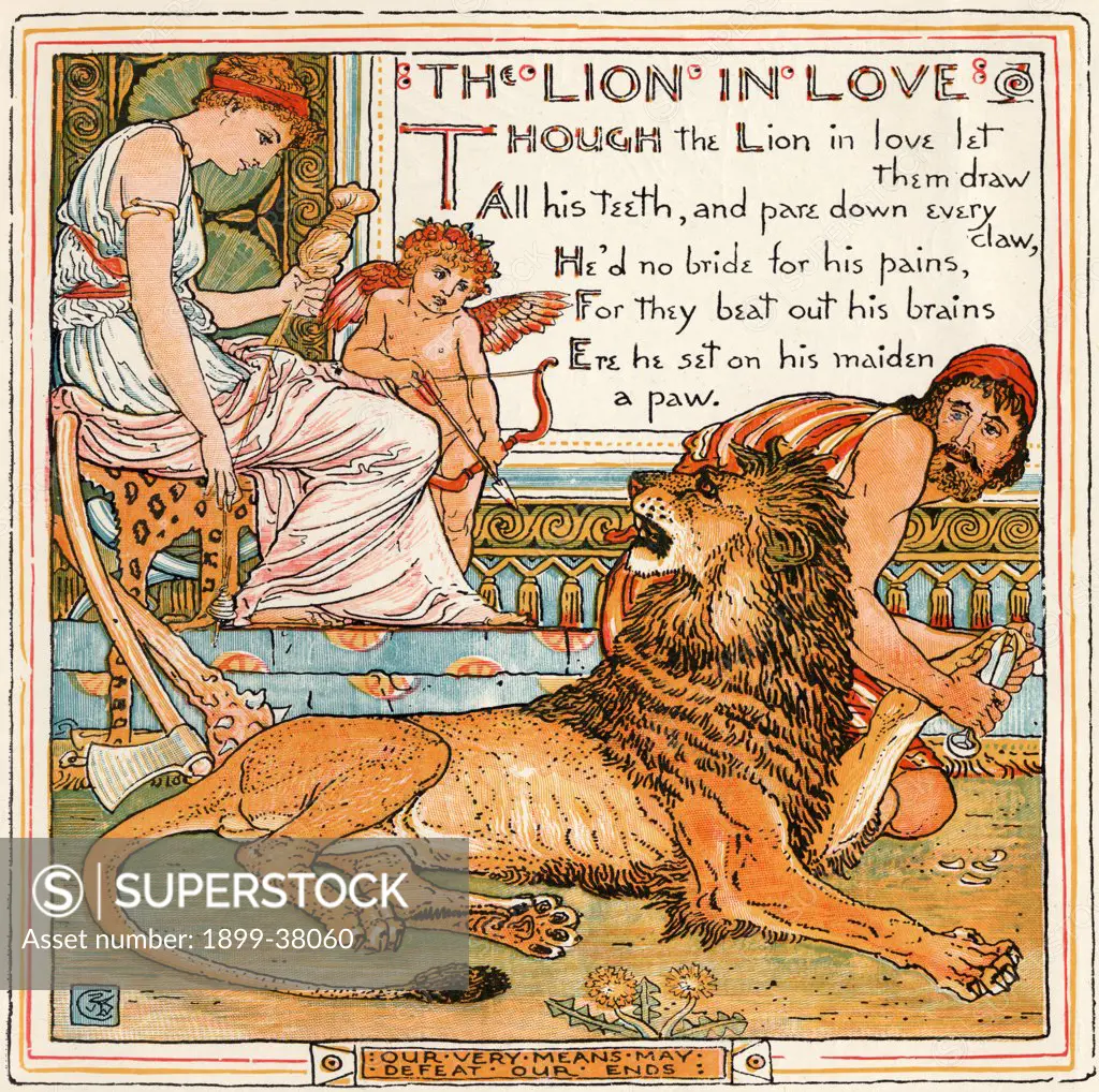 The Lion in Love From the book Babys Own Aesop by Walter Crane published c1920