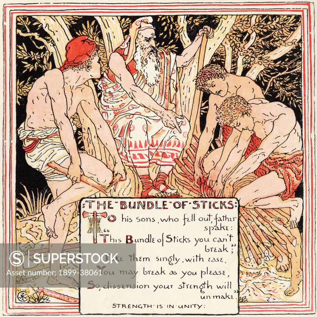 The Bundle of Sticks From the book Babys Own Aesop by Walter Crane published c1920