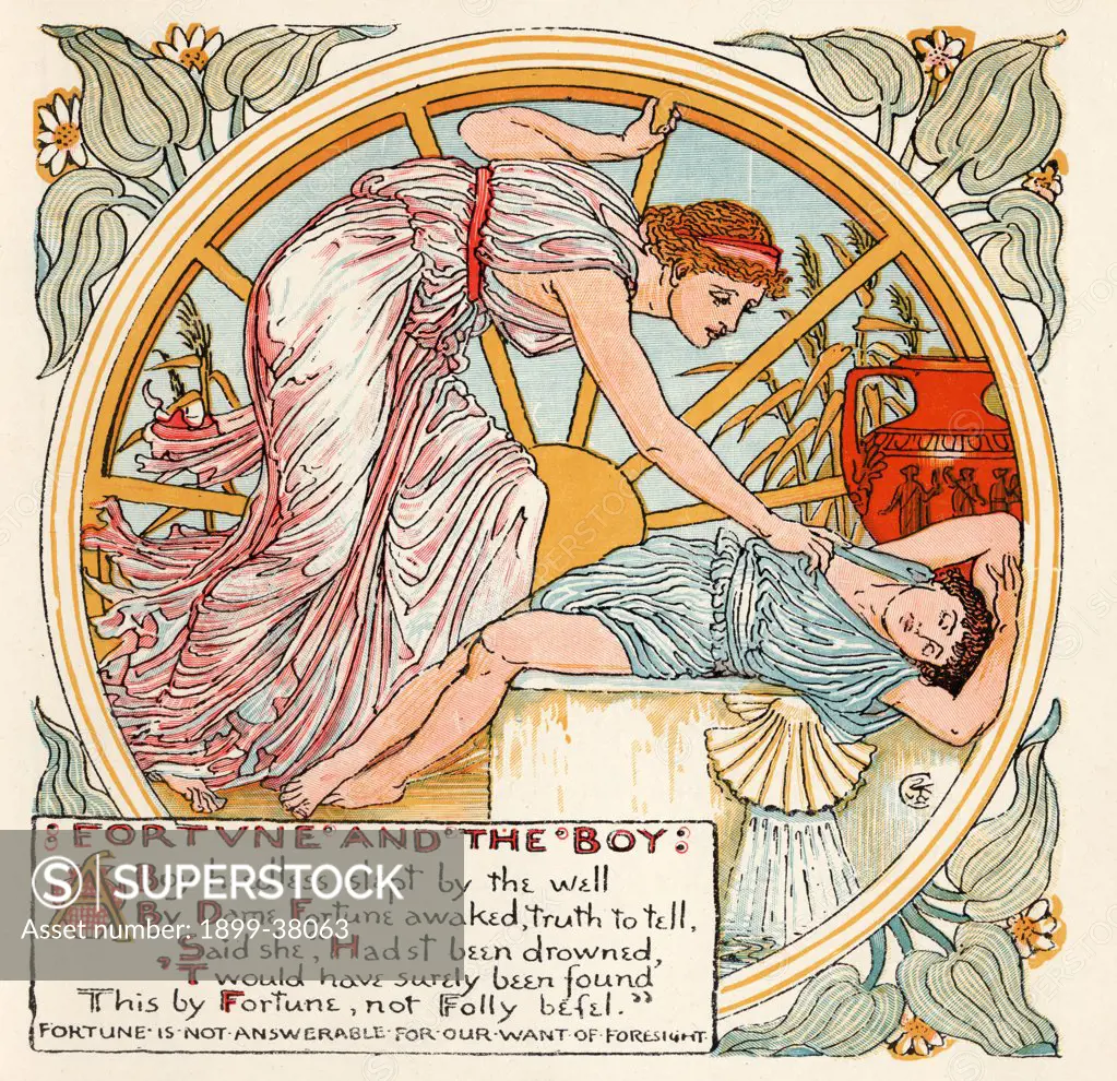 Fortune and the Boy From the book Babys Own Aesop by Walter Crane published c1920