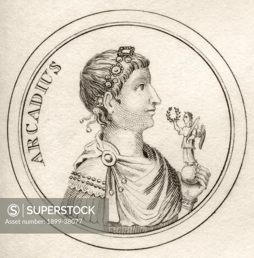 Flavius Arcadius 377 or 378AD - 408AD Roman emperor From the book Crabbs Historical Dictionary published 1825