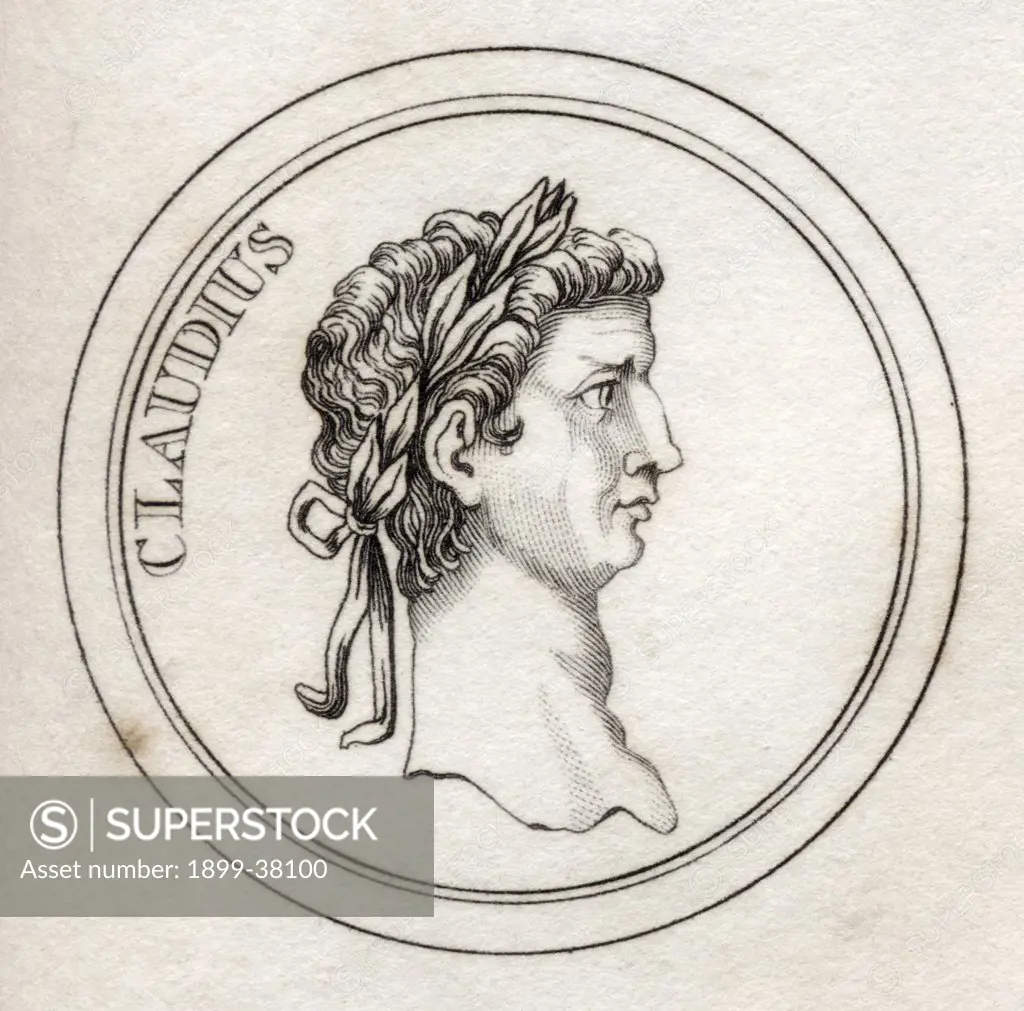 Tiberius Claudius Caesar Augustus Germanicus or Claudius I 10BC -54AD Roman Emperor of the Julio-Claudian dynasty From the book Crabbs Historical Dictionary published 1825