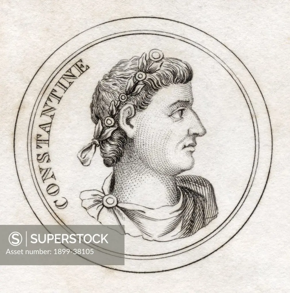 Constantine I Flavius Valerius Constantinus AD 285 - 337 Roman Emperor From the book Crabbs Historical Dictionary published 1825