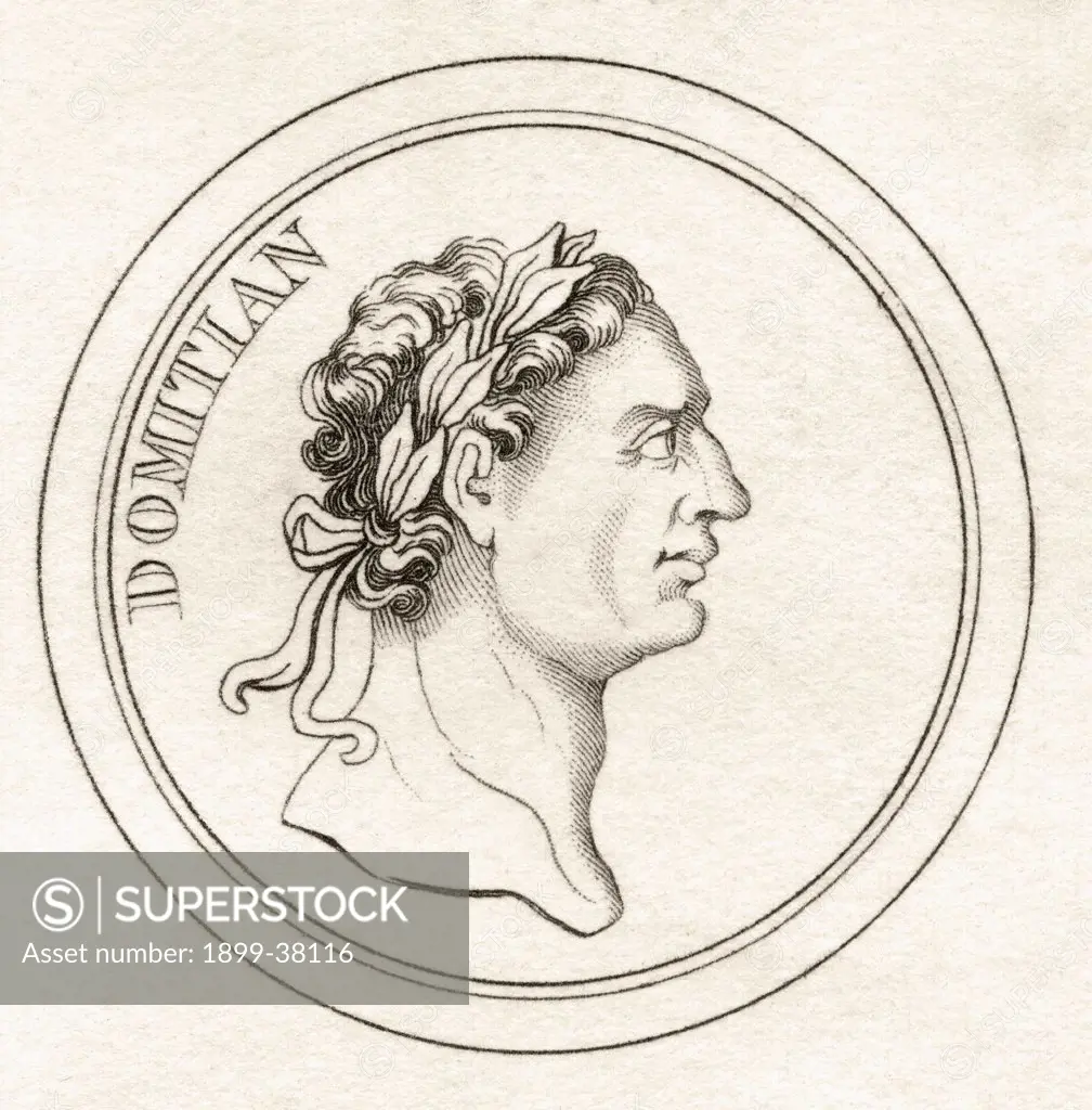 Domitian Titus Flavius Domitianus 51AD - 96AD Roman Emperor last of the Flavian dynasty From the book Crabbs Historical Dictionary published 1825
