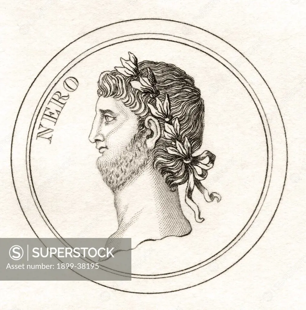 Nero Claudius Caesar Augustus Germanicus AD37 - 68 Born Lucius Domitius Ahenobarbus Fifth and last Roman Emperor of the Julio-Claudian dynasty From the book Crabbs Historical Dictionary published 1825