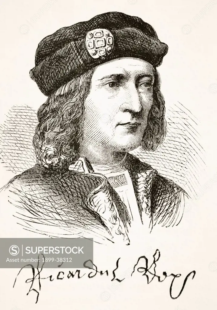 Portrait and signature of King Richard III of England 1452 to 1485. From The National and Domestic History of England by William Aubrey published London circa 1890