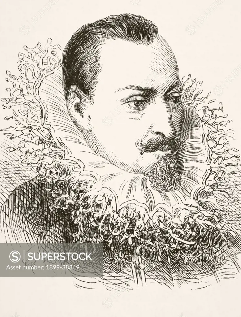 Edmund Spenser circa 1552 to 1599 English poet laureate author of The Faerie Queene. From The National and Domestic History of England by William Aubrey published London circa 1890