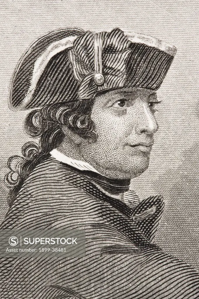 Esek Hopkins 1718 -1802. Commander in Chief of the Fleet throughout the American Revolutionary War. From the book Gallery of Historical Portraits published c.1880.