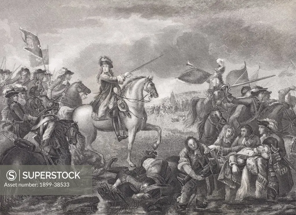 King William III 1650 - 1702 at the Battle of the Boyne Ireland in 1690. From the book Gallery of Historical Portraits published c.1880.