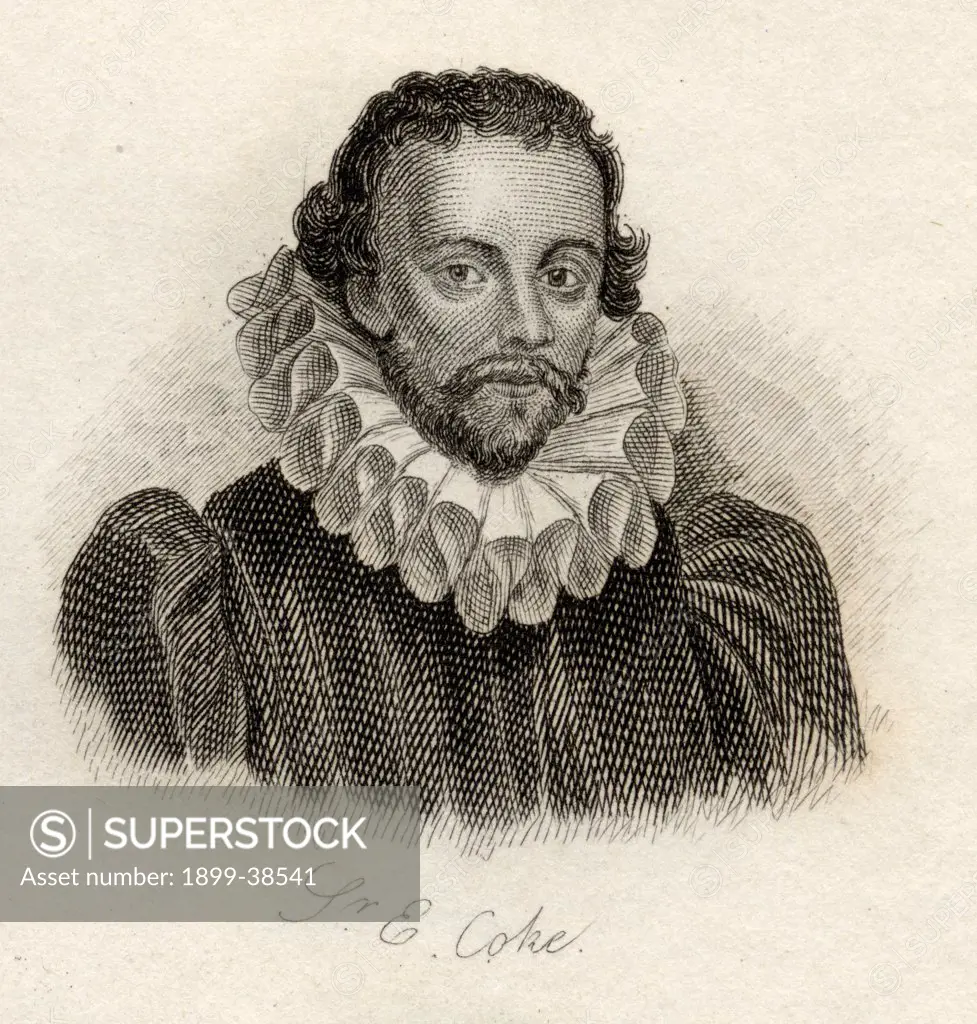 Sir Edward Coke 1552 - 1634. English colonial entrepreneur and jurist. From the book Crabb's Historical Dictionary published 1825.