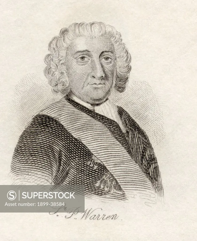 Admiral Sir Peter Warren, c.1703 - 1752. British naval officer. From the book Crabb's Historical Dictionary published 1825.