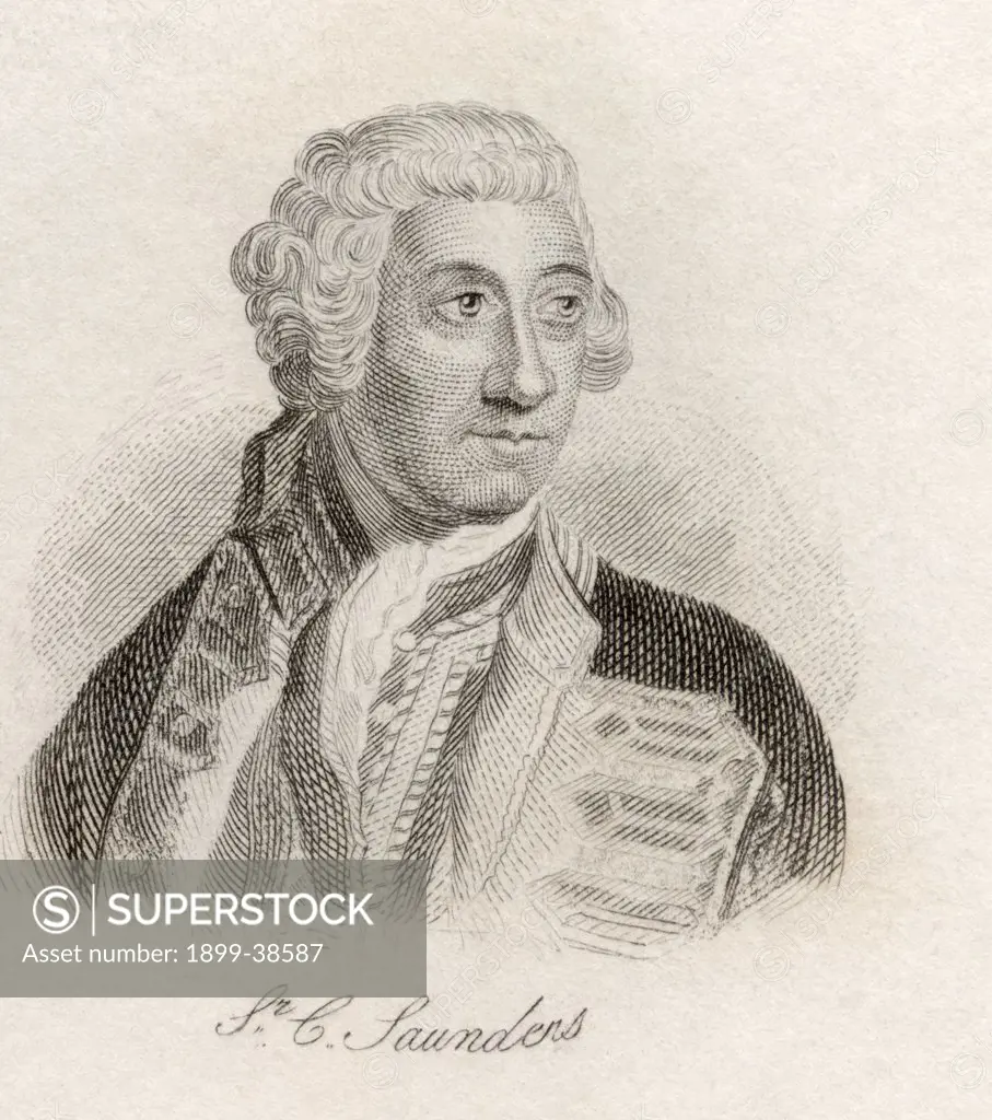 Sir Charles Saunders c.1715 - 1775. English admiral in the Royal Navy and First lord of the Admiralty. From the book Crabb's Historical Dictionary published 1825.