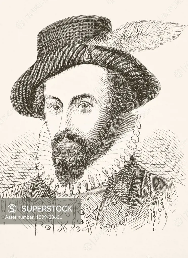 Sir Walter Raleigh circa 1554 to 1618. English adventurer and writer. From The National and Domestic History of England by William Aubrey published London circa 1890
