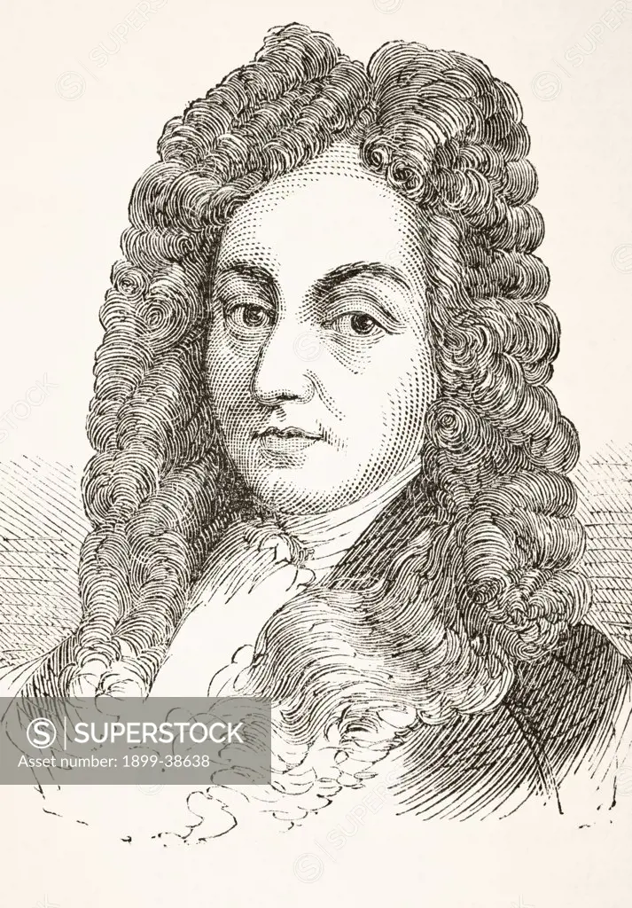 Sir Christopher Wren 1632 to 1723, English architect. From The National and Domestic History of England by William Aubrey published London circa 1890