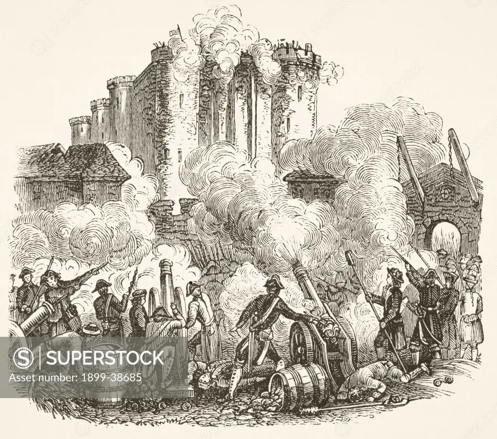 Storming of the Bastille in Paris 14 July 1789 during French Revolution. From The National and Domestic History of England by William Aubrey published London circa 1890