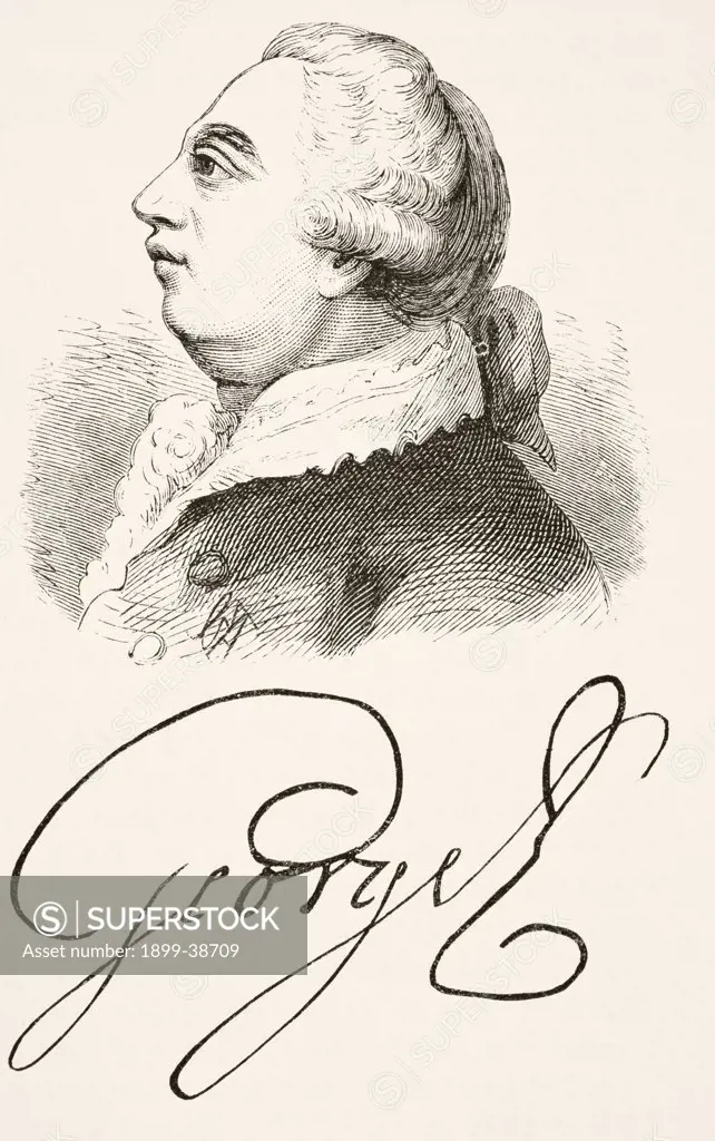 George III 1738 to 1820. George William Frederick King of Great Britain and Ireland and King of Hanover 1815 to 1820. Portrait and signature. From The National and Domestic History of England by William Aubrey published London circa 1890
