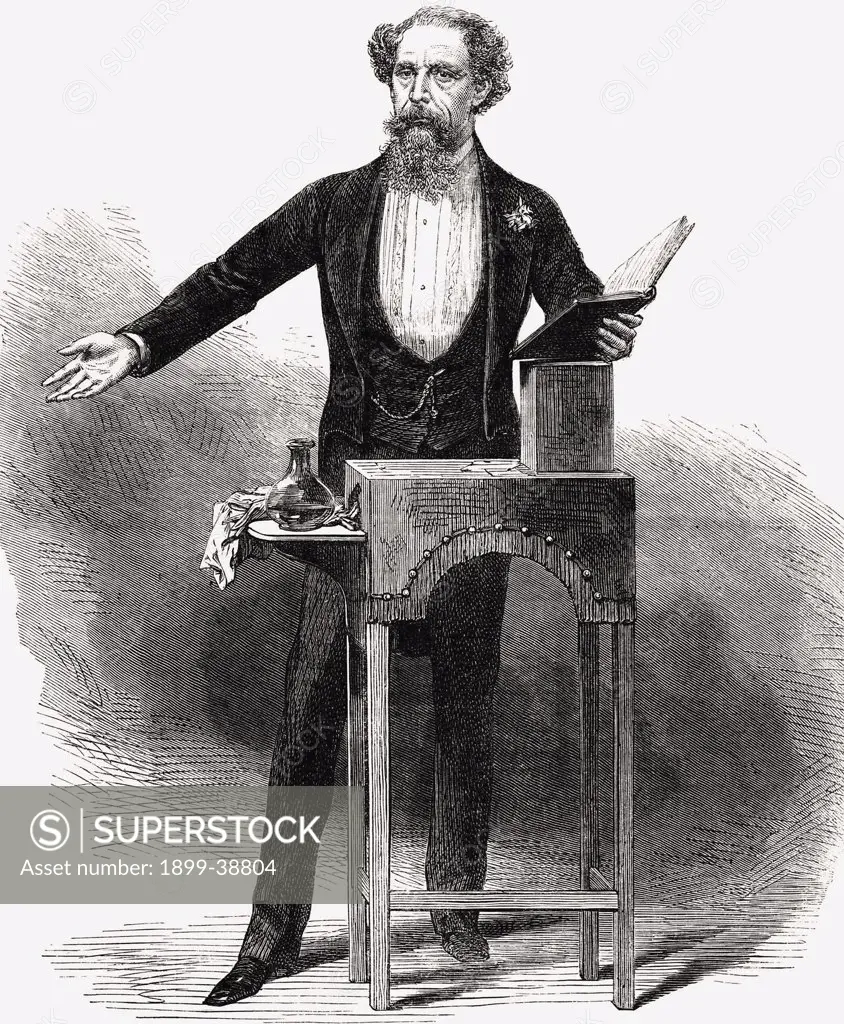 Charles Dickens 1812 to 1870 English author giving a reading Drawing by George C Leighton in Illustrated London News 1870´s