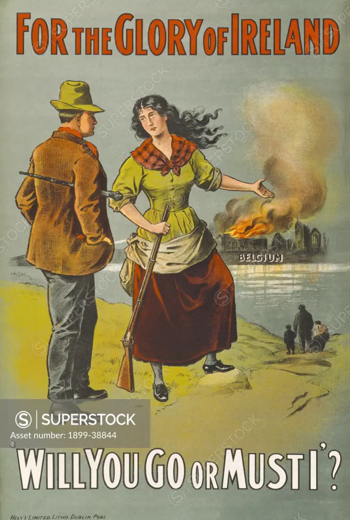 First World War chromolithographic recruiting poster printed in Dublin and aimed at convincing young Irishmen to join the army