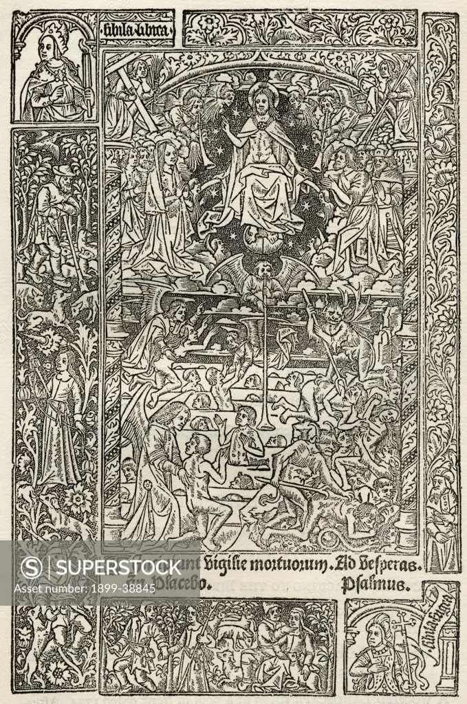 Facsimile of The Last Judgement from Heures a lusaige de Rome with device of Philippe Pigouchet printed Paris 1498 From A Catalogue of a Collection of Engravings Etchings and Woodcuts by Richard Fisher published 1879