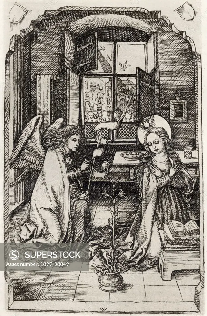 Facsimile of The Annunciation to the Madonna by Wenceslaus d'Olmutz From A Catalogue of a Collection of Engravings Etchings and Woodcuts by Richard Fisher published 1879