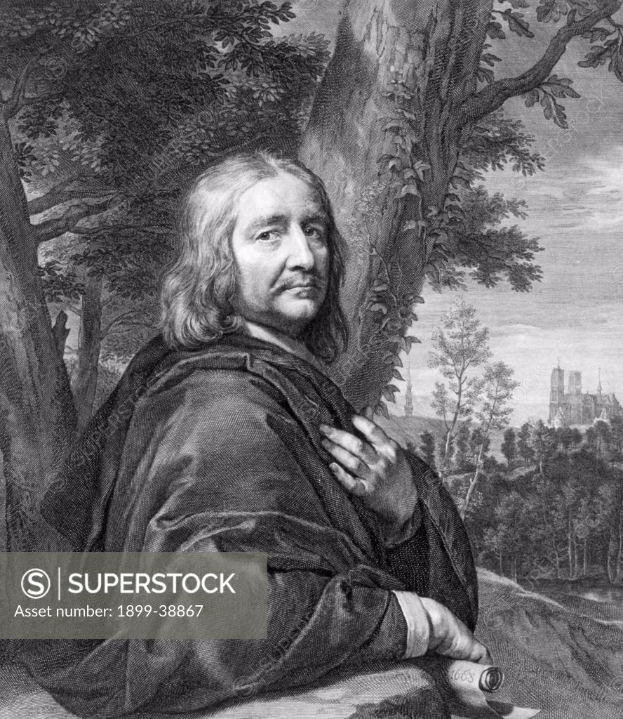 Philippe de Champaigne 1602 to 1674 Belgian Baroque era painter of the French school from 17th century print engraved by Gerard Edelinck based on self portrait