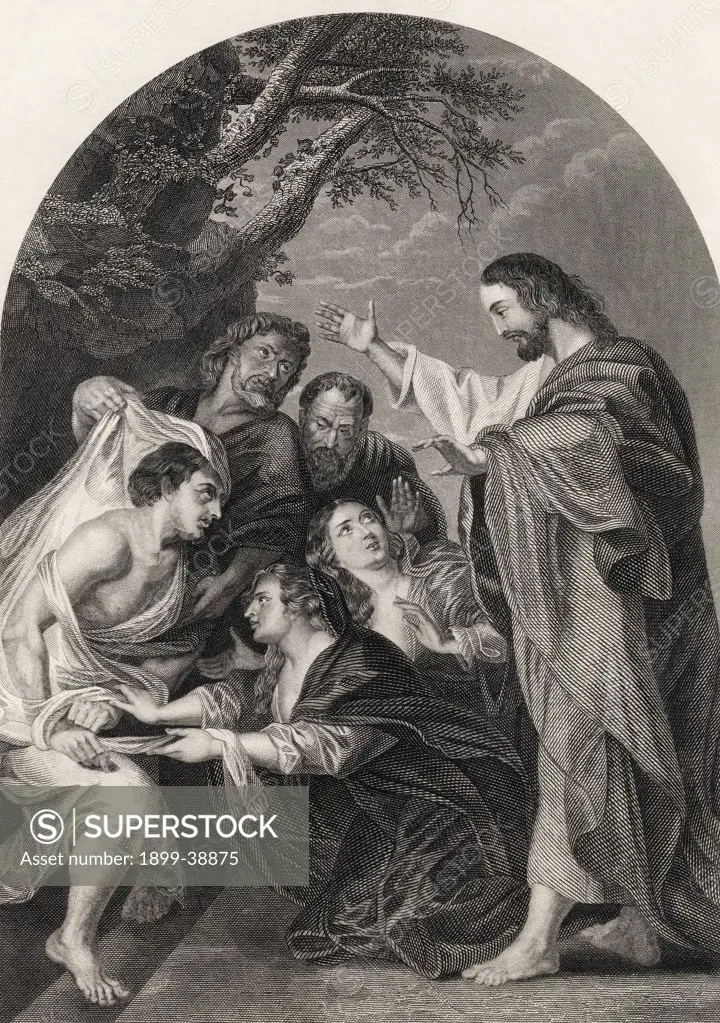 The Raising of Lazarus Engraved by S Allen From The National Illustrated Family Bible published c1870