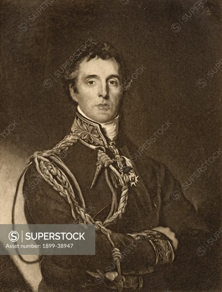 Arthur Wellesley 1st Duke of Wellington 1769-1852 British soldier and statesman Engraved by Emery Walker after Sir T. Lawrence. From the book ""The Letters of Queen Victoria 1844-1853 Vol II""published 1907. 
