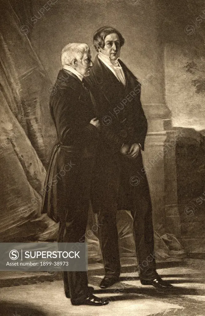 Arthur Wellesley, 1st.Duke of Wellington,1769-1852. British soldier and statesman and Sir Robert Peel, 2nd. Baronet,1788-1850. British prime minister (1834-35, 1841-46) Engraved by Walker and Boutall from the picture by Winterhalter.From the book 'The Girlhood of Queen Victoria 1832-1840 Vol II' published 1912.