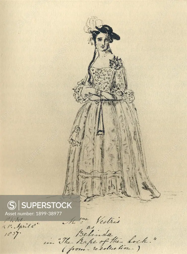 Madame Vestris, Lucia Elizabeth (or Elizabetta) Bartolozzi,1797-1856. British actress, opera singer and manager. From a sketch by Queen Victoria before her accession.From the book 'The Girlhood of Queen Victoria 1832-1840 Vol II' published 1912. 