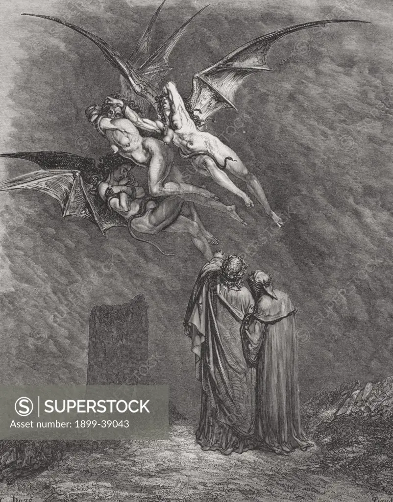 Engraving by Gustave Dore 1832-1883 French artist and illustrator for Inferno by Dante Alighieri Canto IX line 46