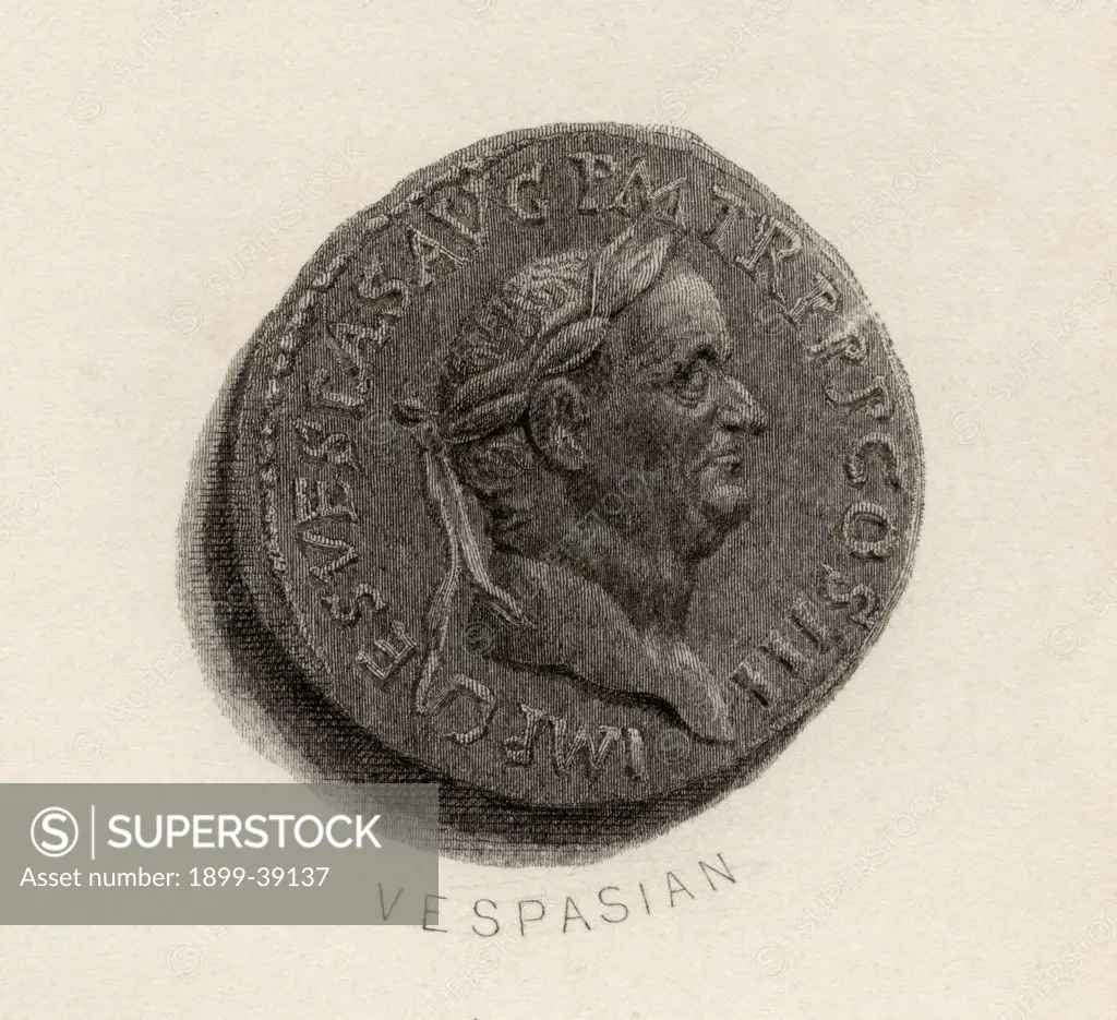 Aureus coin from the era of Vespasian,Titus Flavius Vespasianus, A.D. 9-A.D. 79. Roman Emperor A.D. 69-79.