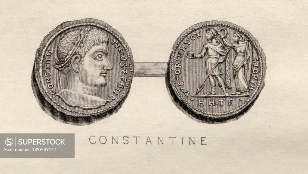 Solidus coin from the time of Constantine I, Flavius Valerius Constantinus A.D. 285 - 337. Roman Emperor.