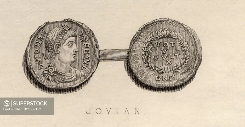 Coin from the time ofJovian, Flavius Jovianus, A.D. 331-364. Roman Emperor.