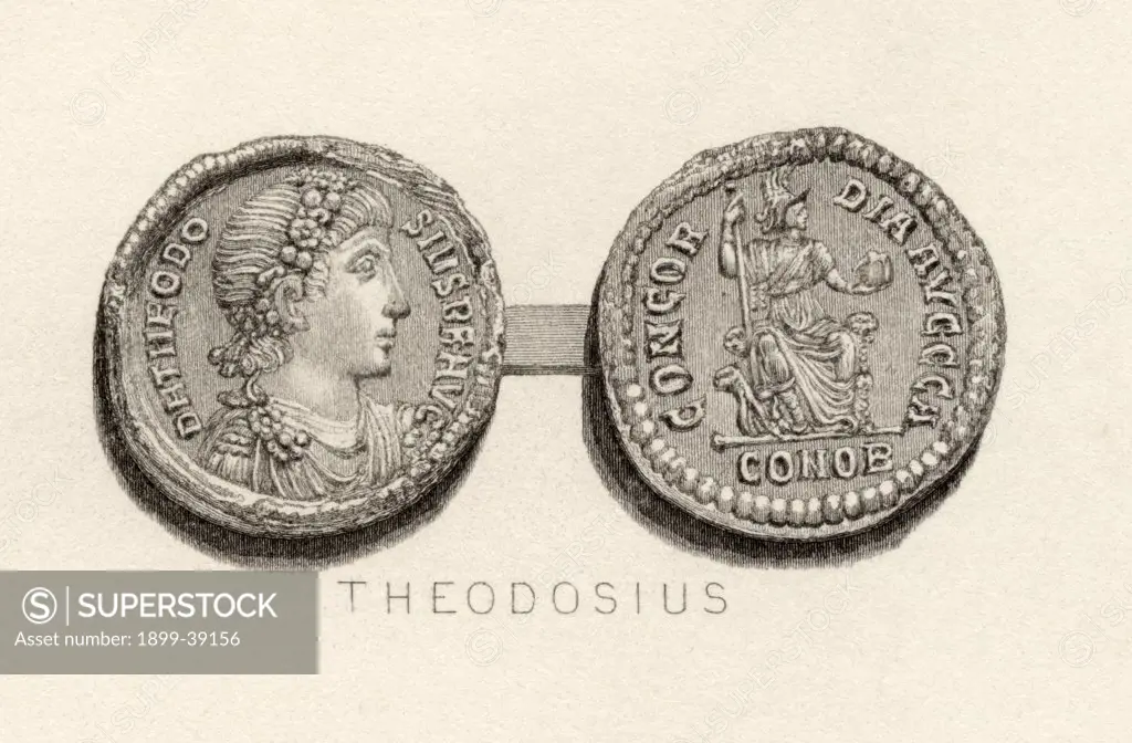 Solidus coin from the time of Theodosius the Great, Flavius Theodosius A.D. 347-395. Roman Emperor.