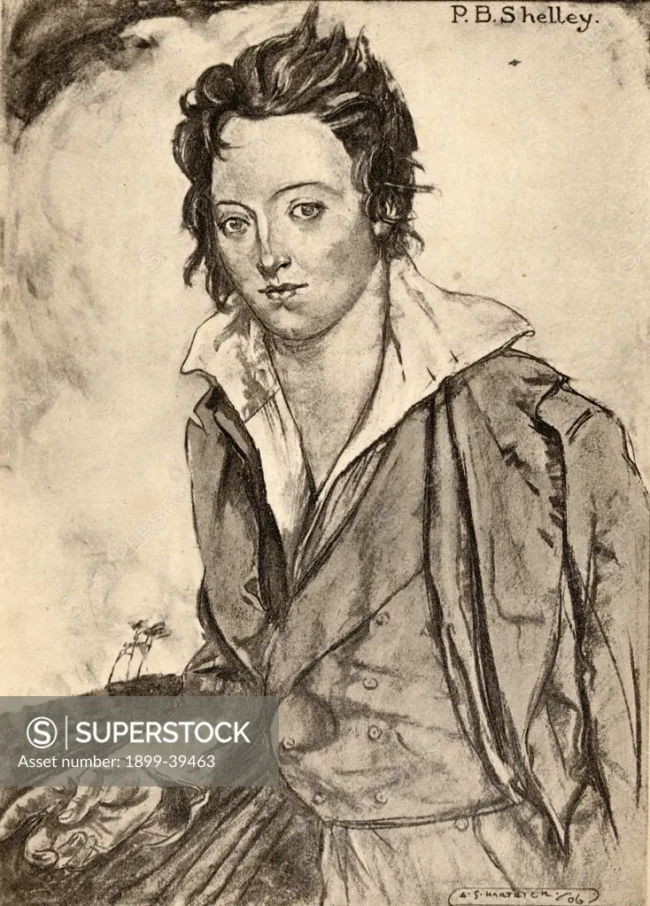 Percy Bysshe Shelley, 1792-1822. English Romantic poet. From an illustration by A.S. Hartrick.