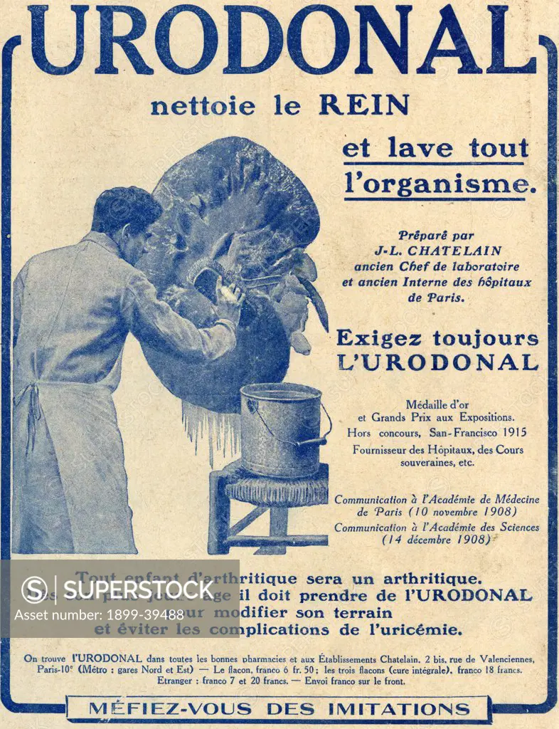 French advertisement c.1916 for ""Urodonal"" a kidney cleanser.