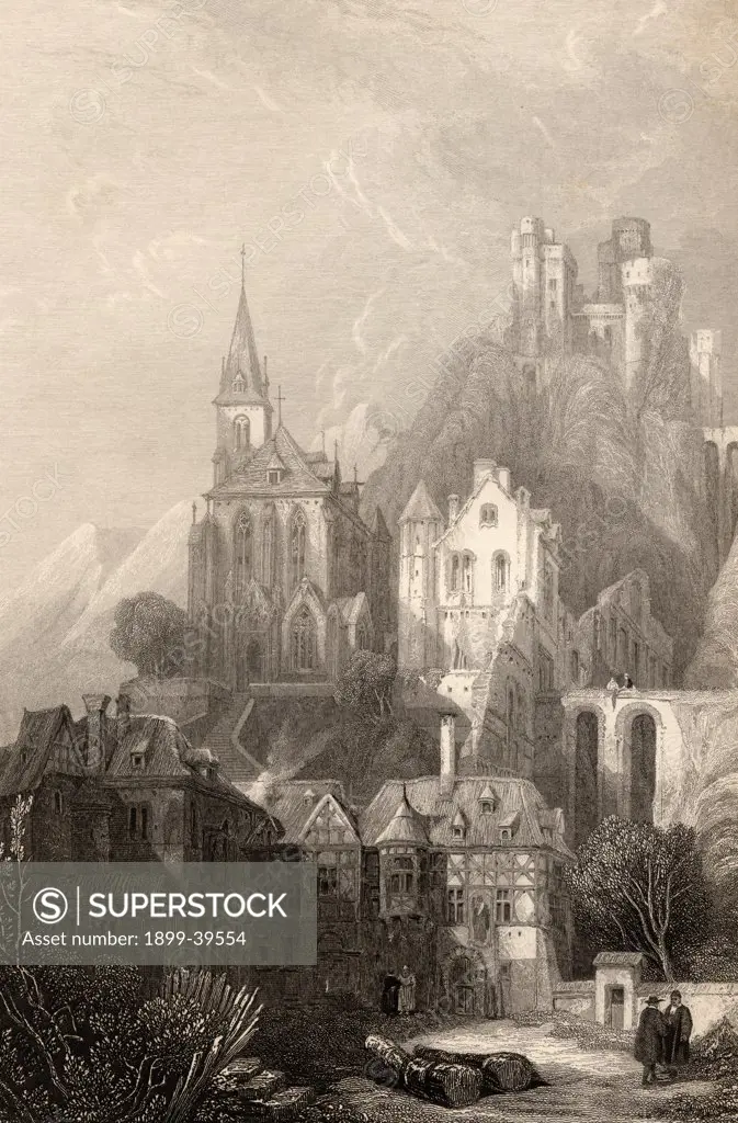 Trarbach, Germany. Engraved by E.I. Roberts from a 19th century print by D. Roberts.