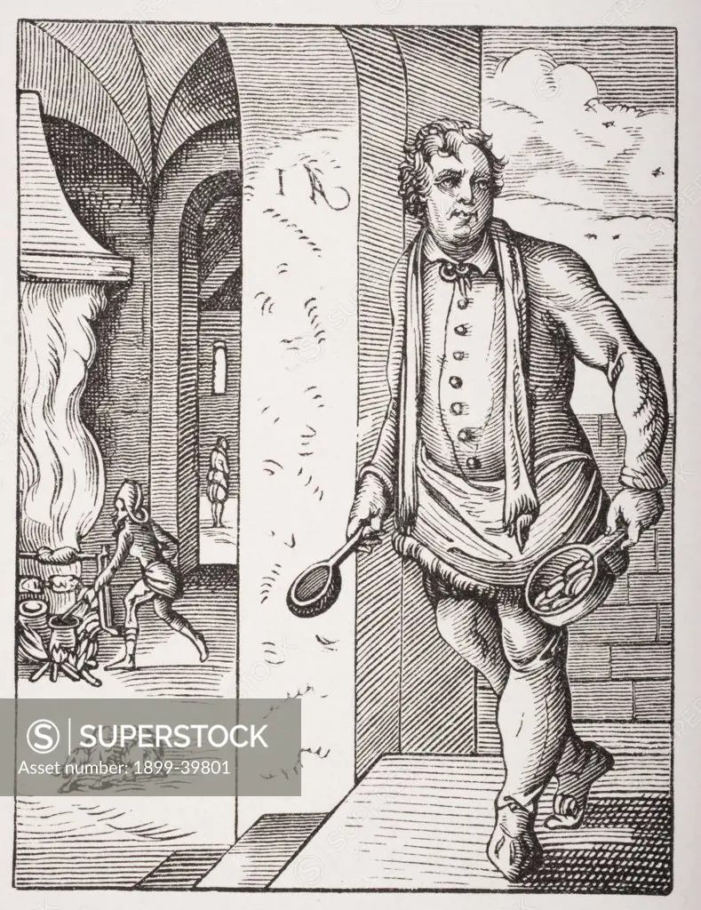 The cook. 19th century reproduction of 16th century engraving by Jost Amman