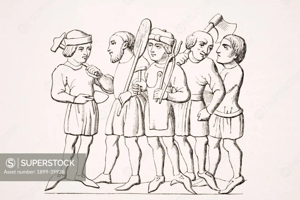 Craftsmen in the 14th century. 19th century reproduction of manuscript miniature