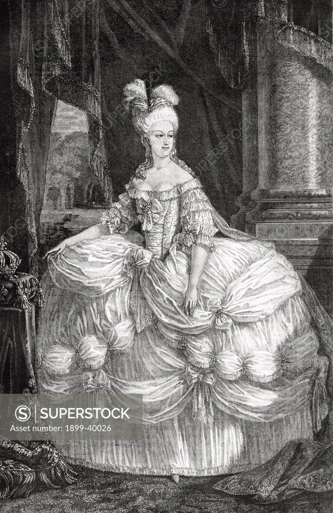Marie-Antoinette, 1755-1793. Queen of France, wife of Louis XVI. Engraved by Pannemaker-Ligny after De La Charlerie. From ""Histoire de la Revolution Francaise"" by Louis Blanc.