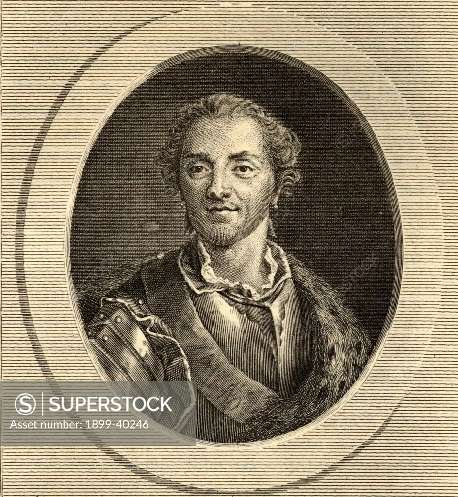 Hermann-Maurice Saxe, Count of Saxe, 1696-1750. Marshall of France. Photo-etching from a rare old print. From the book ' Lady Jackson's Works, IV. The Old Regime II, Court, Salons, and Theatres' Published London 1899.