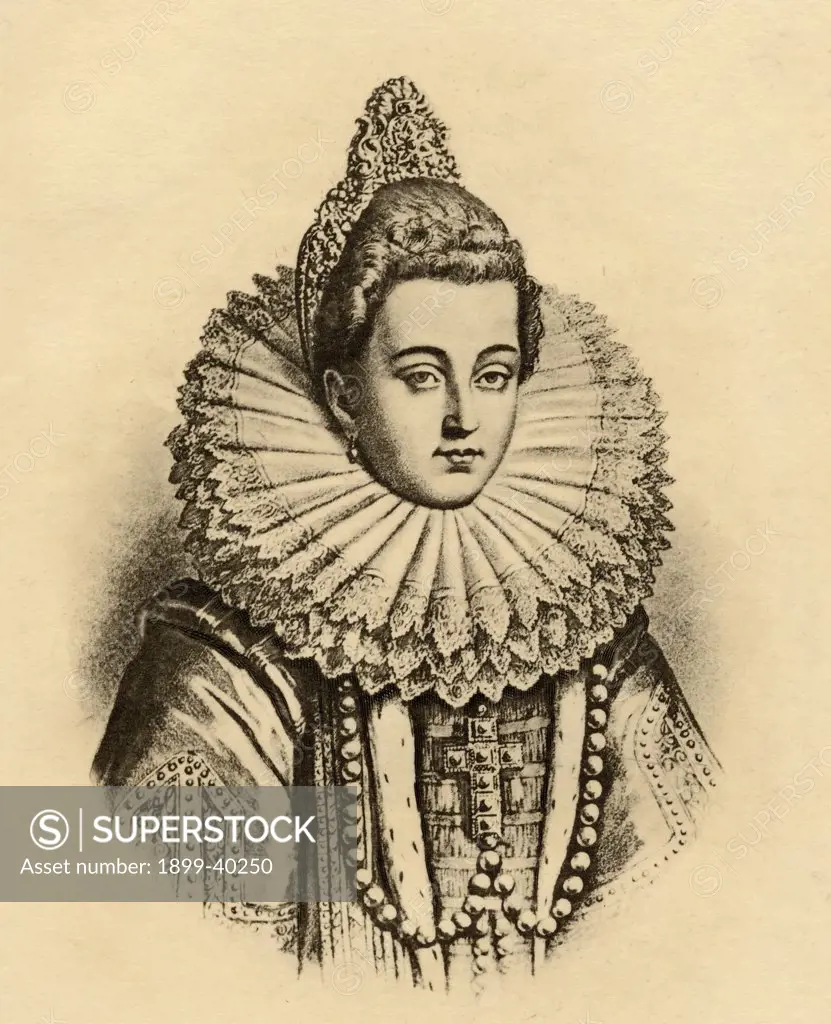 Louise de Lorraine-Vaudemont, 1553-1601. Queen of France, 1575-1589. Wife of Henri III. Photo-etching from an old portrait in the Louvre. From the book ' Lady Jackson's Works, VIII. The Last of the Valois II' Published London 1899.