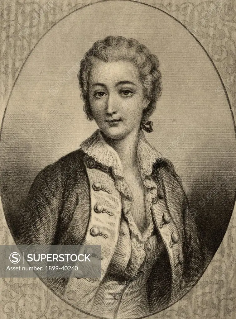 Madame du Barry, Jeanne Becu, Comtesse du Barry,1743-1793. Mistress of Louis XV. Photo-etching from a painting by Drouais. From the book ' Lady Jackson's Works, IV. The Old Regime II, Court, Salons, and Theatres' Published London 1899.