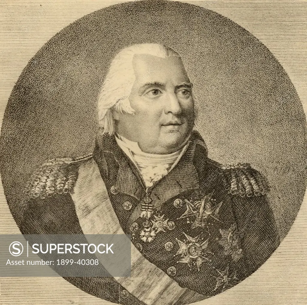 Louis XVIII, Louis-Stanislas-Xavier, 1755-1824. King of France 1814-1824.Photo-etching from an old print. From the book ""Lady Jackson's works XIII, The Court of the Tuileries I""