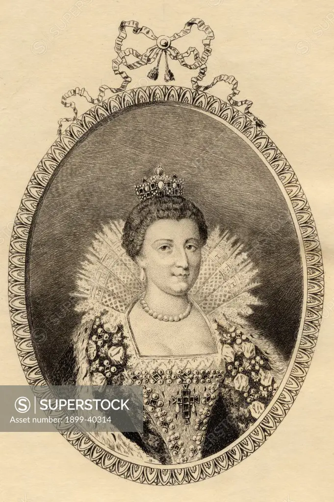 Marie de Medici, 1573-1642, queen of France, second wife of King Henry IV. Etching by Mercier. From the book ' Lady Jackson's Works X. The First of the Bourbons II' Published London 1899.