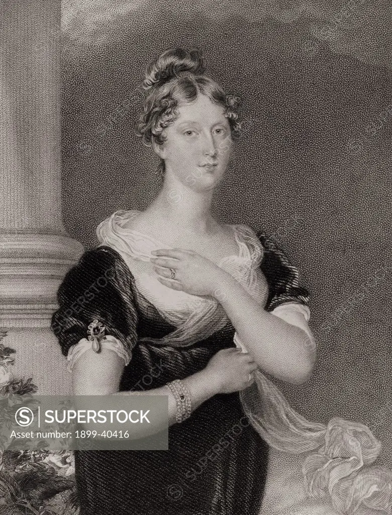 Princess Charlotte Caroline Augusta,1796-1817. Daughter of George IV. Engraved by W.Fry after Sir T. Laurence. From the book 'National Portrait Gallery Volume I' published 1830.