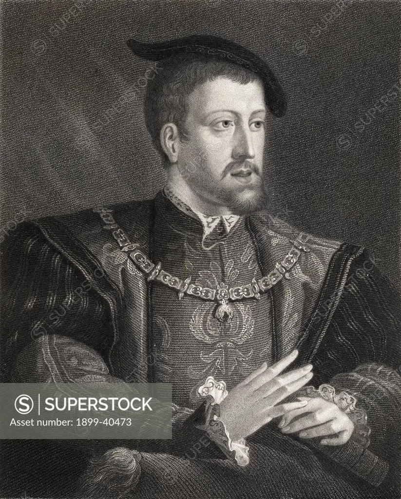 Charles V1500-1558. King of Spain and Archduke of Austria. From the book 'Gallery of Portraits' published London 1833.